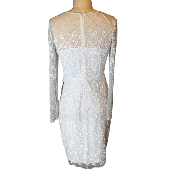 Adrianna Papell White Hand Beaded Long Sleeve Sheath Formal Dress Size 8 - Picture 5 of 16